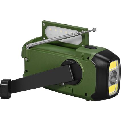Sencor - кемпингово радио с манивела, соларен панел и LED фенер, 5V/2000 mAh, IPX4, зелено