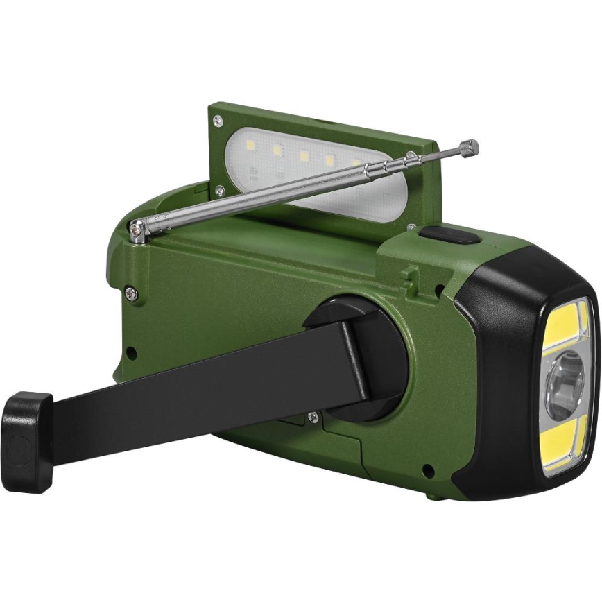 Sencor - кемпингово радио с манивела, соларен панел и LED фенер, 5V/2000 mAh, IPX4, зелено