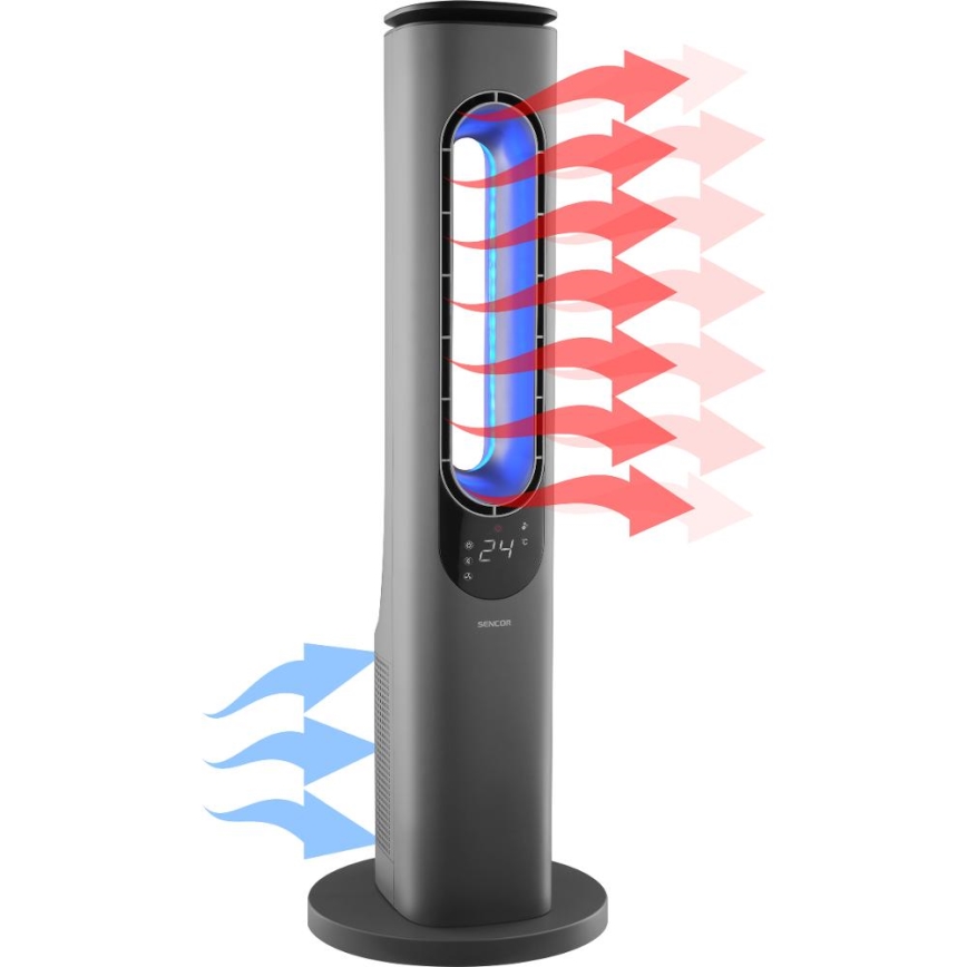 Sencor - Кулен безлопастен вентилатор с керамичен нагревател 1200/2000W/230V антрацит + дистанционно управление