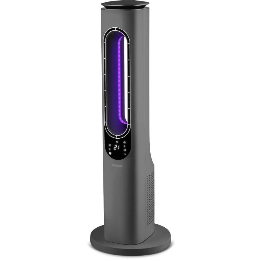 Sencor - Кулен безлопастен вентилатор с керамичен нагревател 1200/2000W/230V антрацит + дистанционно управление