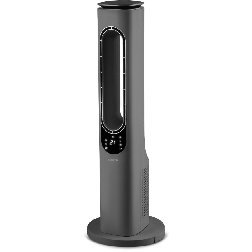 Sencor - Кулен безлопастен вентилатор с керамичен нагревател 1200/2000W/230V антрацит + дистанционно управление
