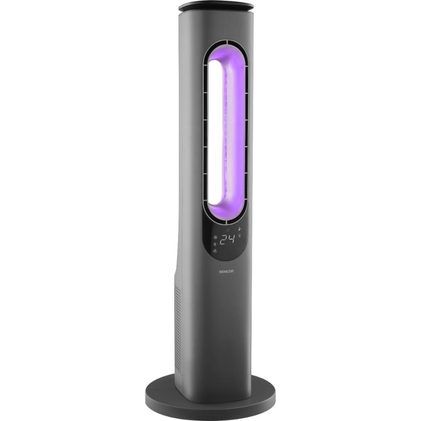 Sencor - Кулен безлопастен вентилатор с керамичен нагревател 1200/2000W/230V антрацит + дистанционно управление