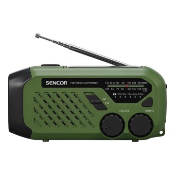 Sencor - Къмпинг радио със соларен панел и LED фенерче 5V/2000 mAh IPX4 зелен