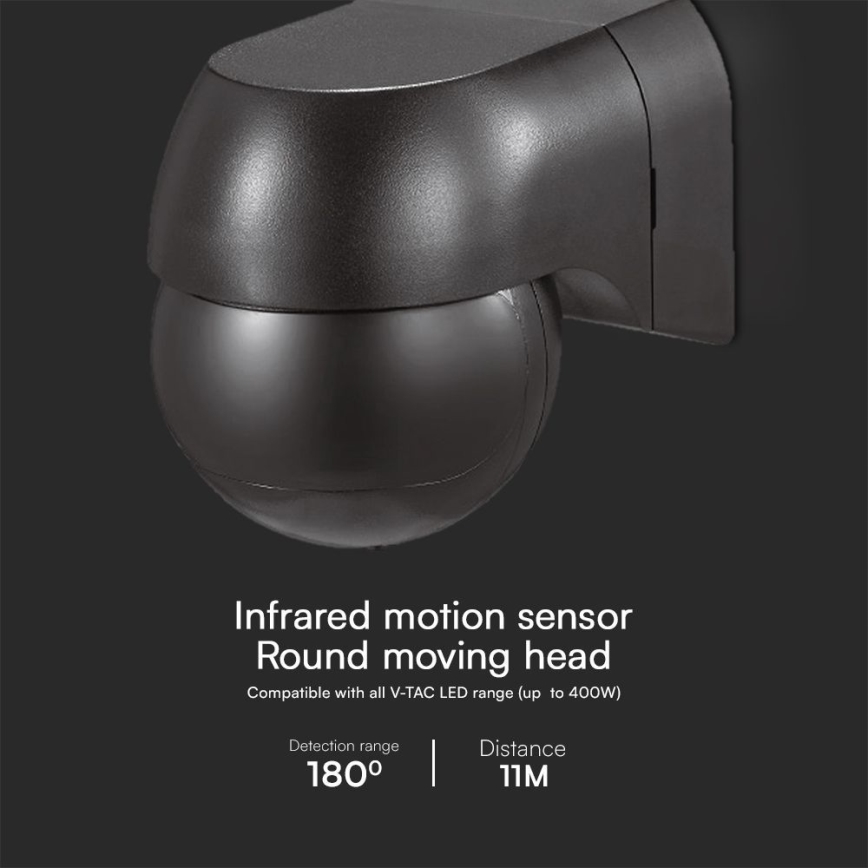 Сензор за движение PIR 180° 400W/230V IP44 черен