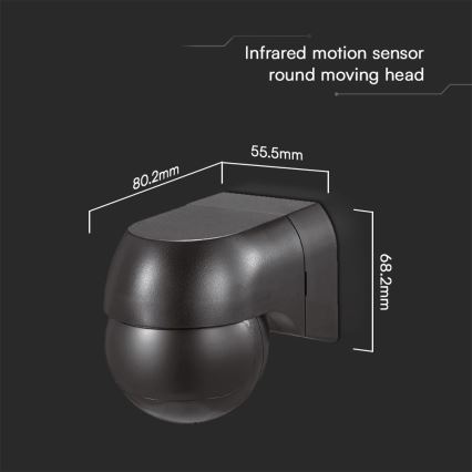 Сензор за движение PIR 180° 400W/230V IP44 черен