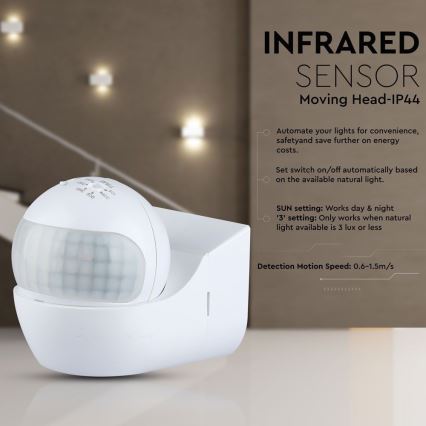 Сензор за движение PIR 180° 800W/230V IP44 бял