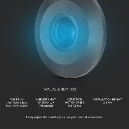 Сензор за движение таван PIR 360° 1000W/230V черен