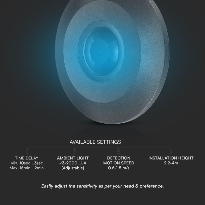 Сензор за движение таван PIR 360° 1000W/230V черен