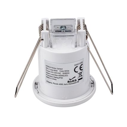Сензор за движение за вграждане PIR 360° 400W/230V бял