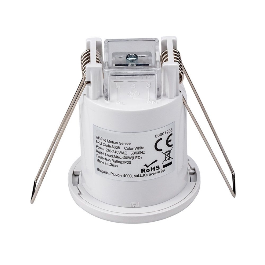 Сензор за движение за вграждане PIR 360° 400W/230V бял