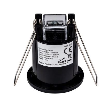 Сензор за движение за вграждане PIR 360° 400W/230V черен