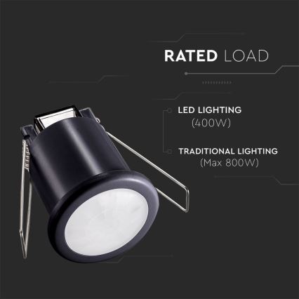 Сензор за движение за вграждане PIR 360° 400W/230V черен