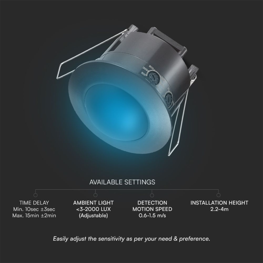 Сензор за движение за вграждане PIR 360°  500W/230V черен