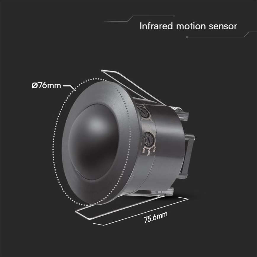 Сензор за движение за вграждане PIR 360°  500W/230V черен