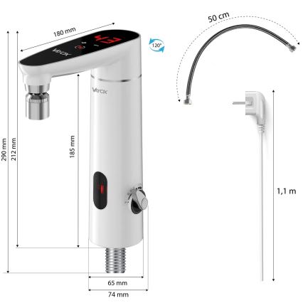 Сензорен проточен бойлер със сензор и LED дисплей 3000W/230V IPX4 бял