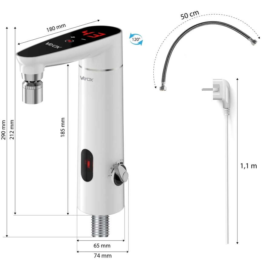 Сензорен проточен бойлер със сензор и LED дисплей 3000W/230V IPX4 бял