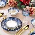 Сервиз за хранене, 12 части, бял/син, порцелан