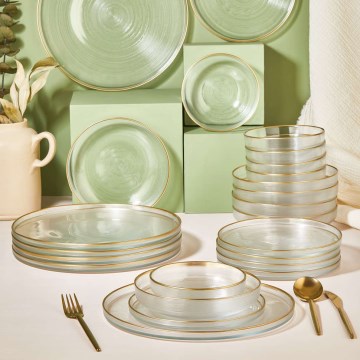 Сервиз за хранене 24 бр. прозрачен/златист/стъкло
