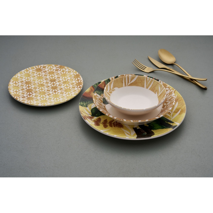 Сервиз за хранене 24 бр. жълто/зелено/бяло/керамика
