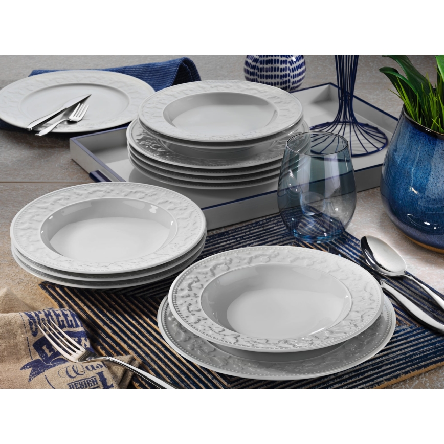 Сервиз за хранене, 24 части, бял порцелан