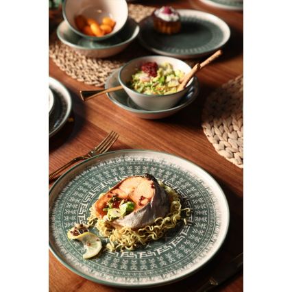 Сервиз за хранене 24 части бежов/зелен/каменна керамика