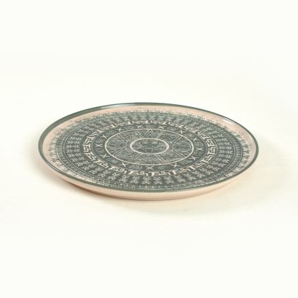 Сервиз за хранене 24 части бежов/зелен/каменна керамика