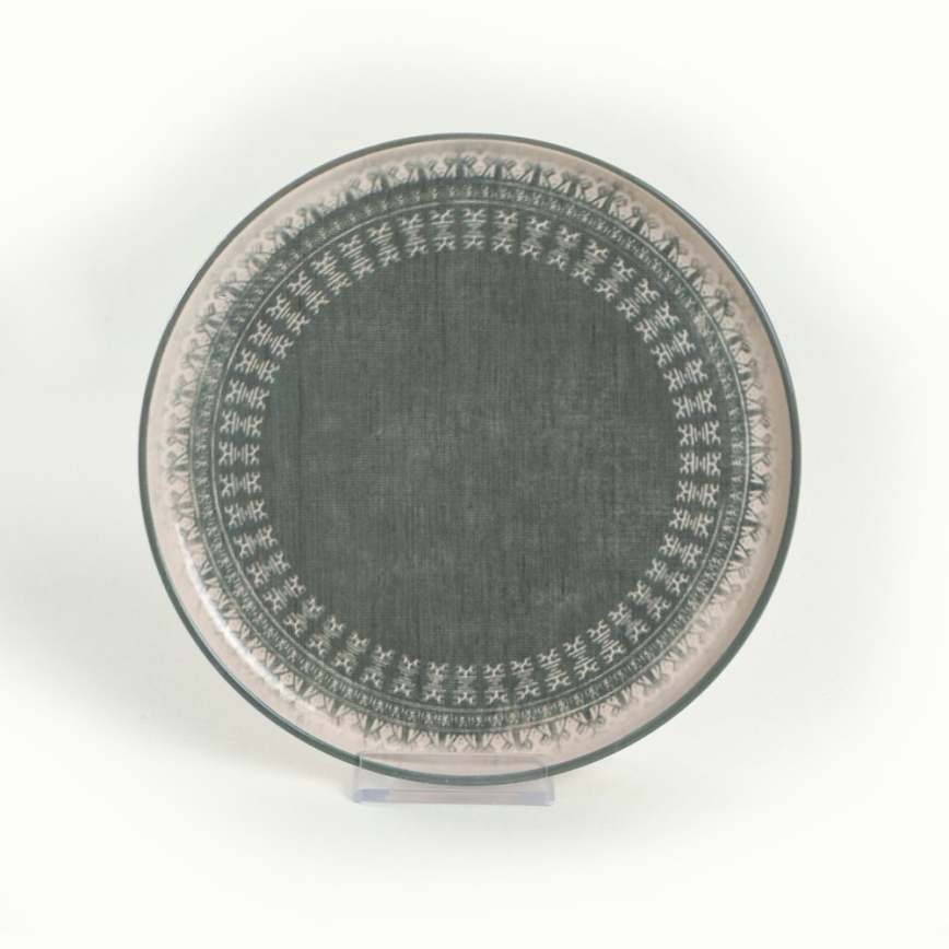 Сервиз за хранене 24 части бежов/зелен/каменна керамика