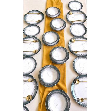 Сервиз за хранене, 24 части, бял/антрацит/керамика