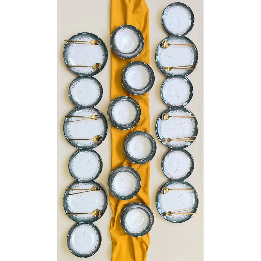 Сервиз за хранене, 24 части, бял/антрацит/керамика