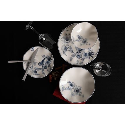 Сервиз за хранене, 24 части, бял/син, порцелан