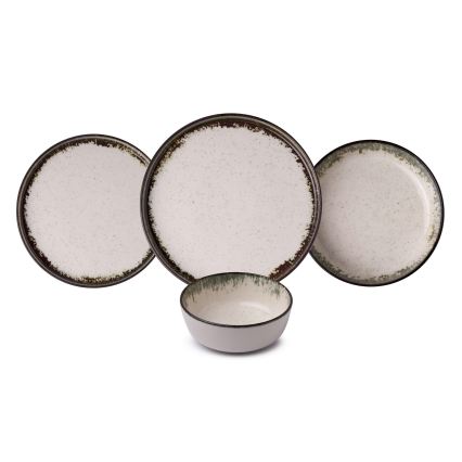 Сервиз за хранене 24 части, бял/кафяв, порцелан