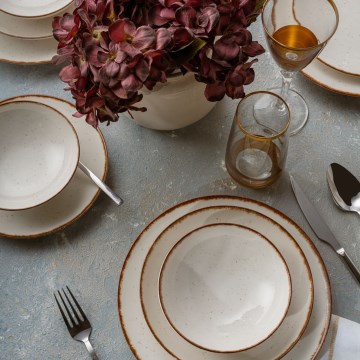 Сервиз за хранене, 24 части, в бежово и кафяво, от порцелан