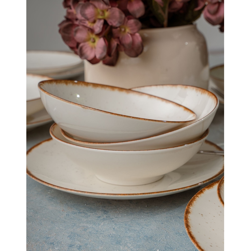 Сервиз за хранене, 24 части, в бежово и кафяво, от порцелан