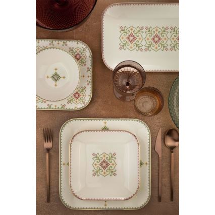 Сервиз за хранене, 26 части, бял/зелен, порцелан