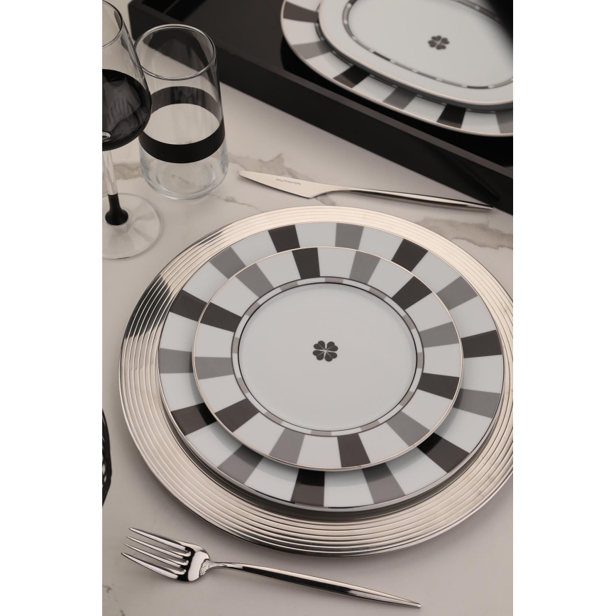 Сервиз за хранене 27 части бял/сив/порцелан