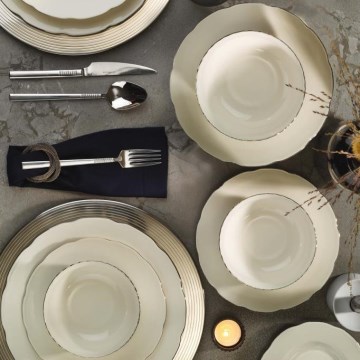 Сервиз за хранене, 54 части, бял/сребрист/слонова кост, порцелан