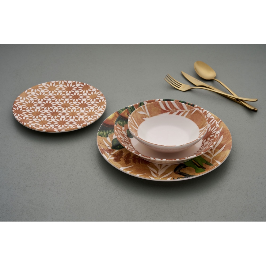 Сервиз за хранене от 24 части, оранжево/зелено, керамика
