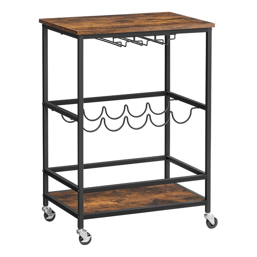 Сервизна масичка за бутилки и чаши MARGE кафява/черна