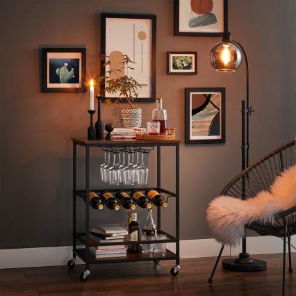 Сервизна масичка за бутилки и чаши MARGE кафява/черна