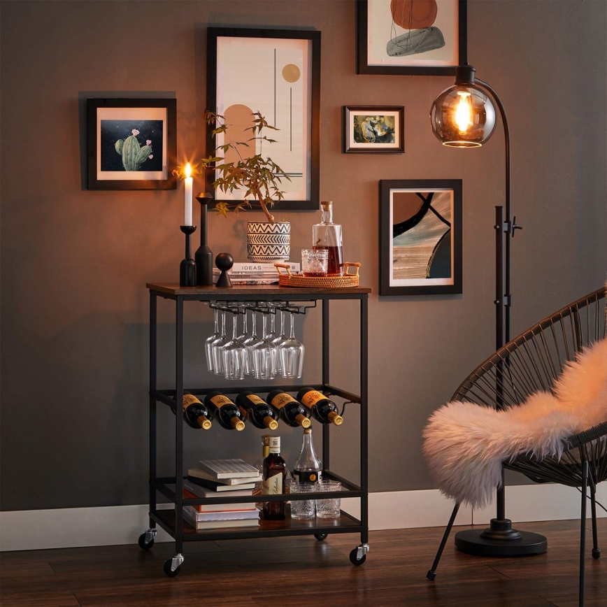 Сервизна масичка за бутилки и чаши MARGE кафява/черна