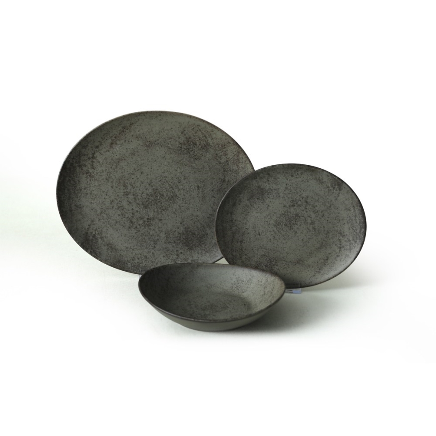 Сет за хранене, 18 части, антрацит/зелен/каменна керамика