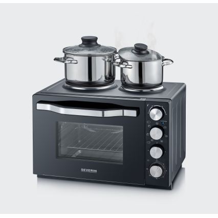 Severin TO 2074 - Конвекционна фурна с грил и котлони, 2500 W/230 V, 30 л, черна