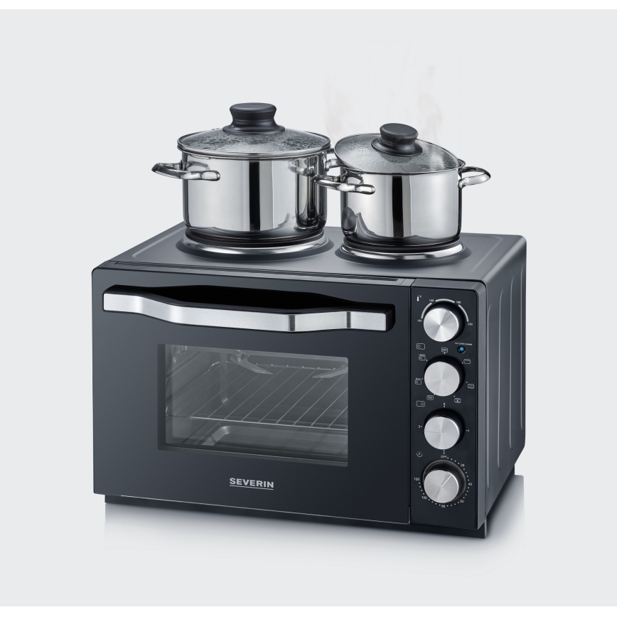 Severin TO 2074 - Конвекционна фурна с грил и котлони, 2500 W/230 V, 30 л, черна
