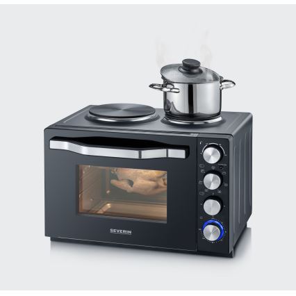 Severin TO 2074 - Конвекционна фурна с грил и котлони, 2500 W/230 V, 30 л, черна