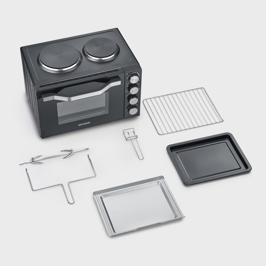 Severin TO 2074 - Конвекционна фурна с грил и котлони, 2500 W/230 V, 30 л, черна