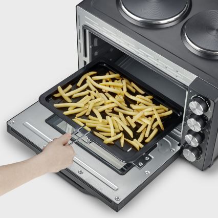 Severin TO 2074 - Конвекционна фурна с грил и котлони, 2500 W/230 V, 30 л, черна