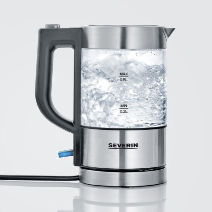 Severin WK 3472 - Бързозагряваща електрическа кана 0,5 л 1100 W/230 V неръждаема стомана/стъкло