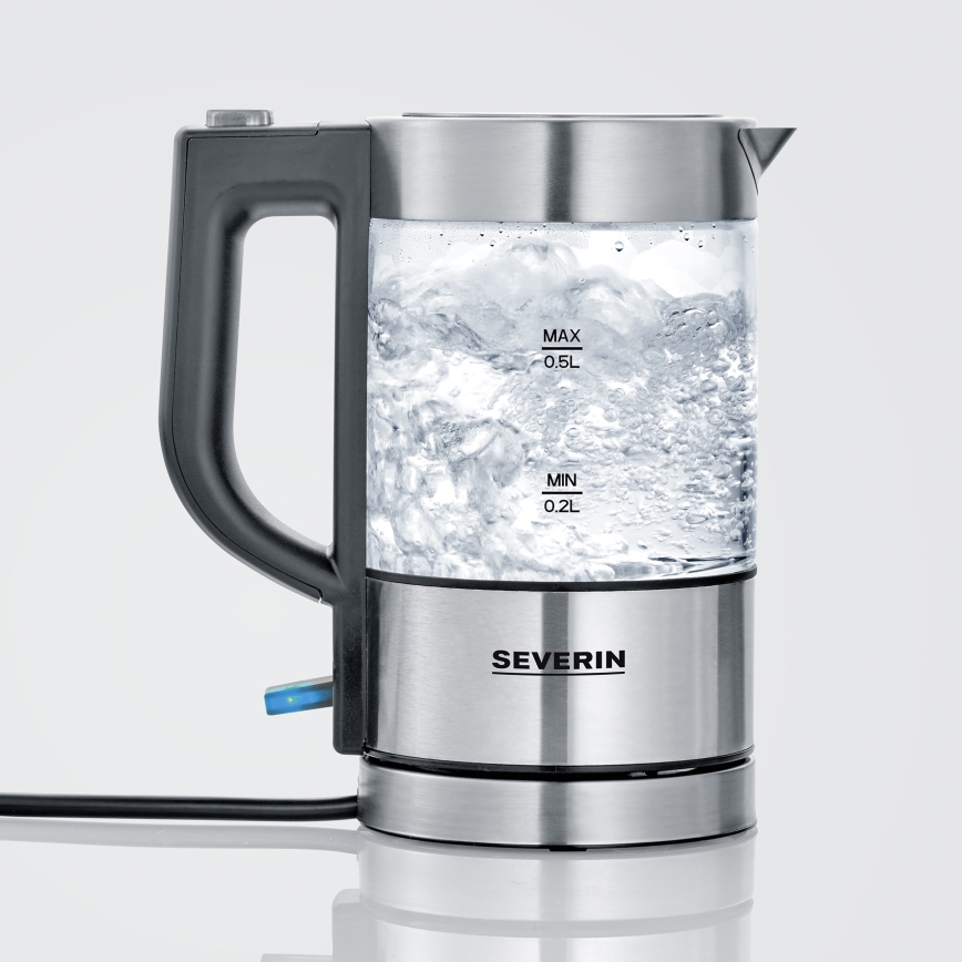 Severin WK 3472 - Бързозагряваща електрическа кана 0,5 л 1100 W/230 V неръждаема стомана/стъкло