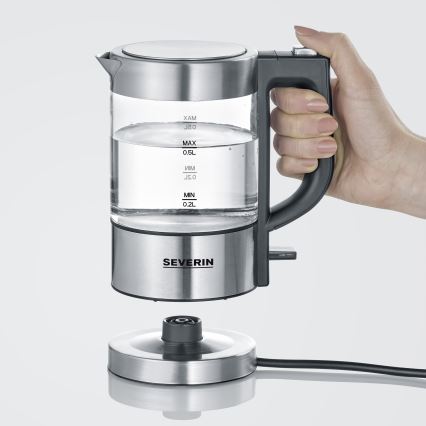 Severin WK 3472 - Бързозагряваща електрическа кана 0,5 л 1100 W/230 V неръждаема стомана/стъкло