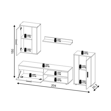 Секция за хол BRICK, кафява/черна